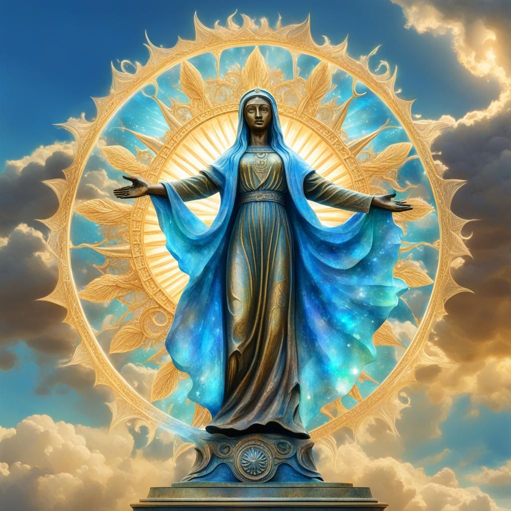 Inspiring Bronze Statue of Woman with Sun Rays