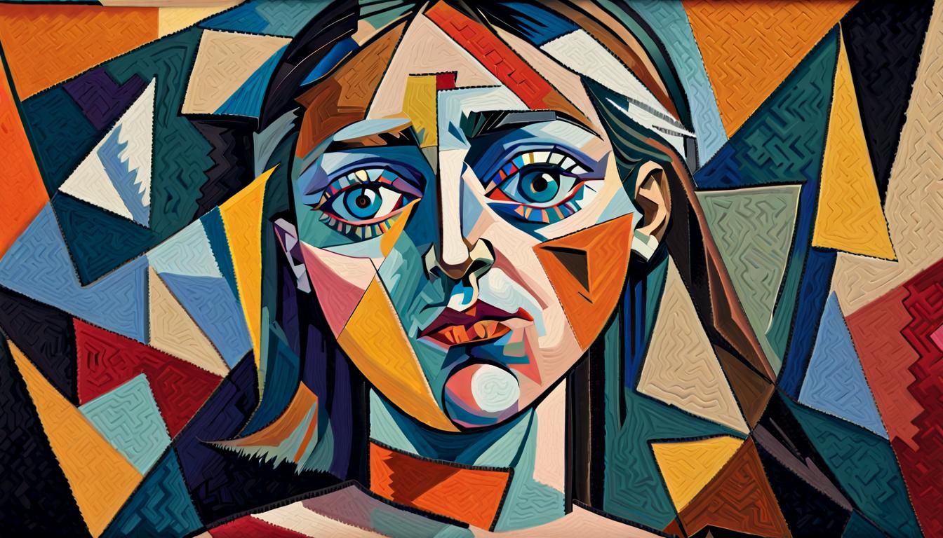 Cubist Rug Portrait with Geometric Shapes