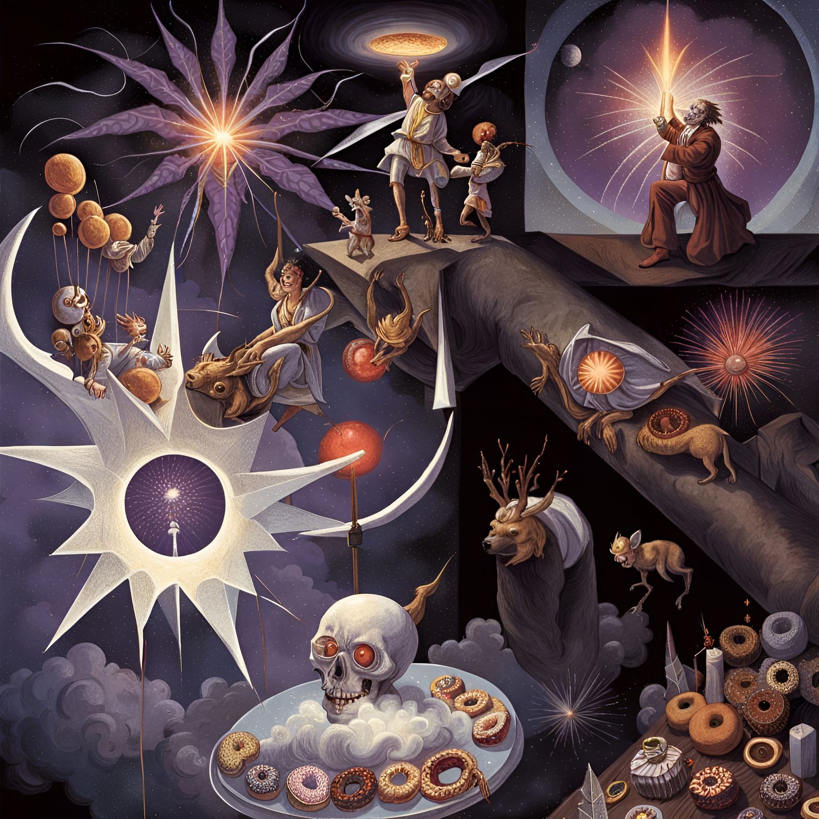 Surreal Matchstick Dogs with Fireworks and Ooze