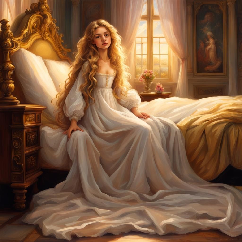 Renaissance Girl with Golden Hair in Palace