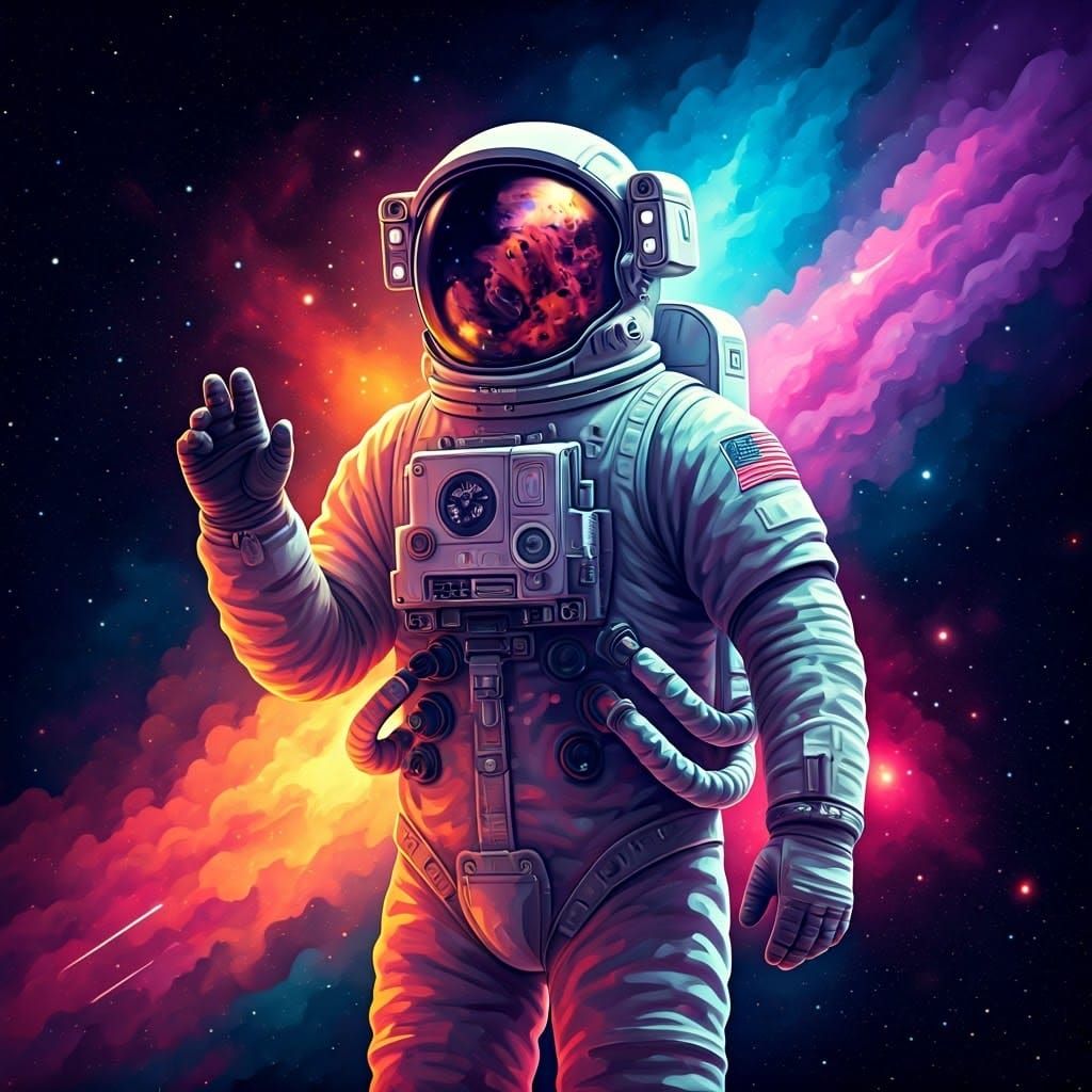 Astronaut in Polychromatic Outer Space Scene