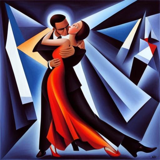 Abstract Cubist Tango Dance in Geometric Style