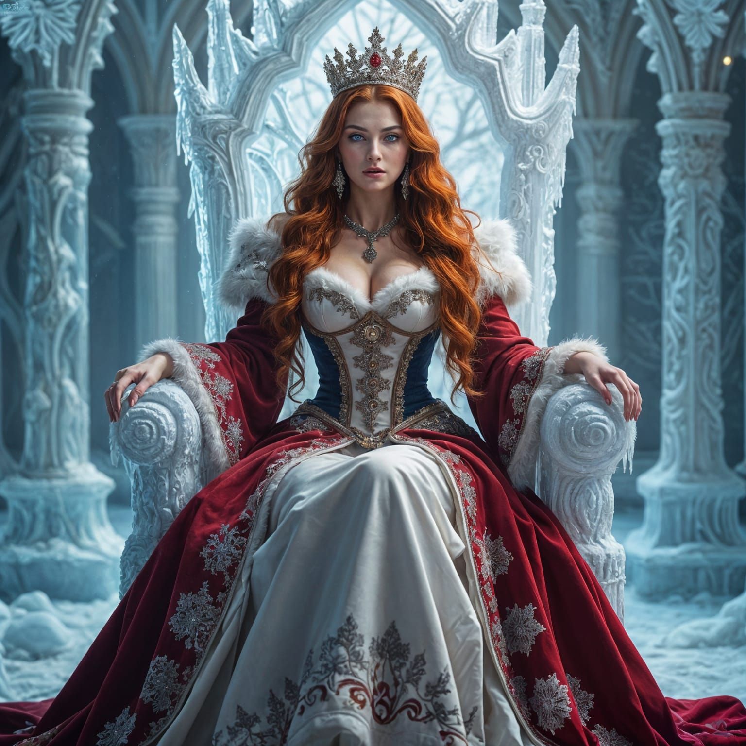 Voluptuous Snow Queen with Fiery Red Hair