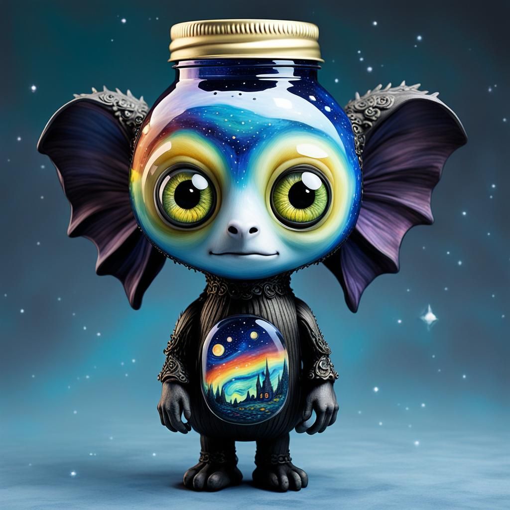 Gothic Creature Capturing Dreams in Jars