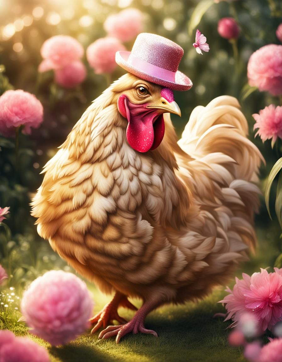 Sparkling Golden Hen in Sunlit Garden