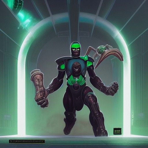 Hyperrealistic Cyborg Warrior Portrait in Comic Style