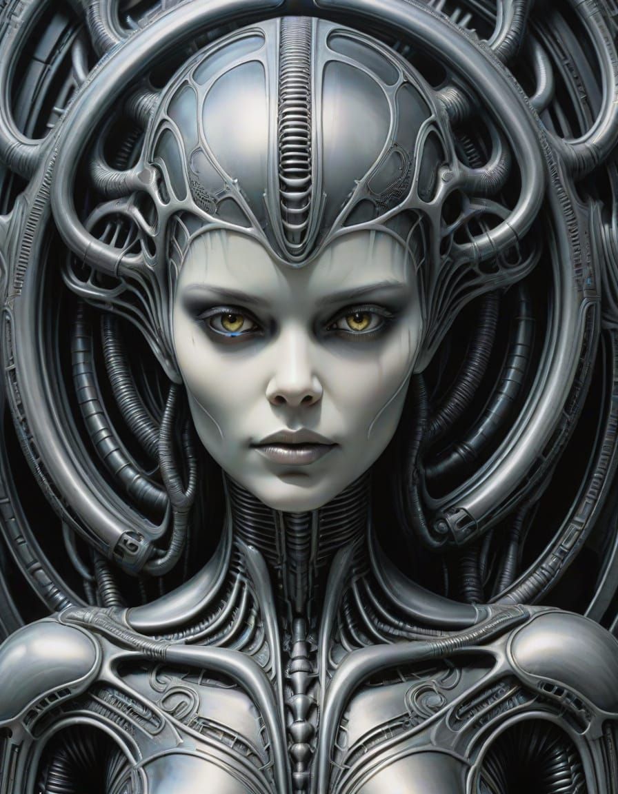 HR Giger Inspired AI Female Portrait