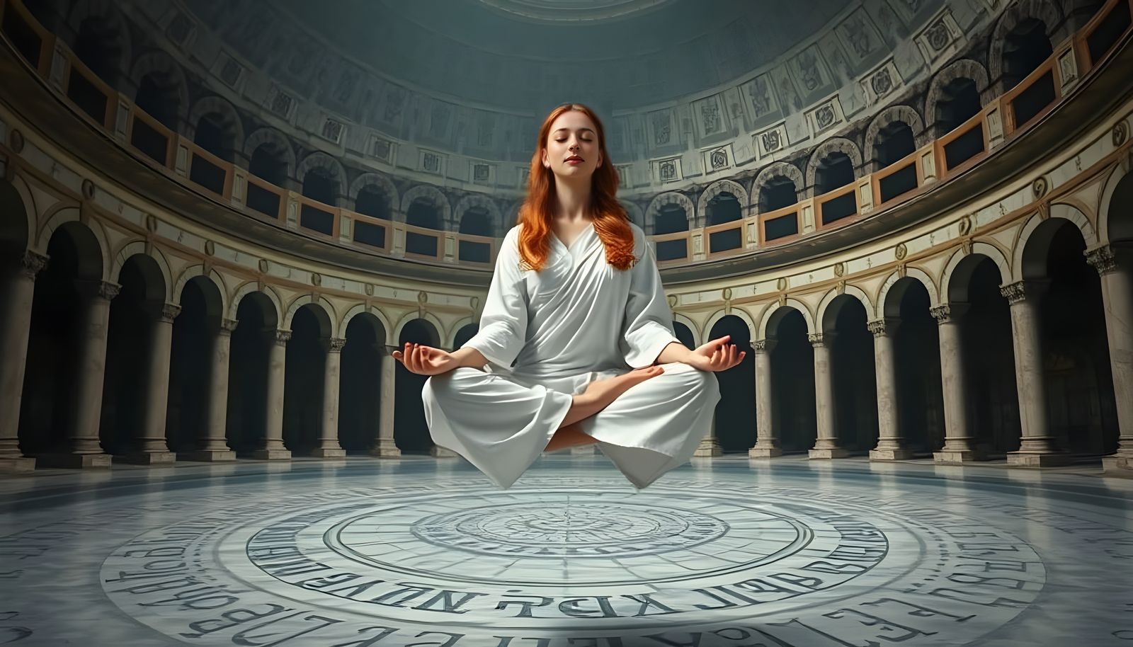 Meditating Woman in Ancient Temple