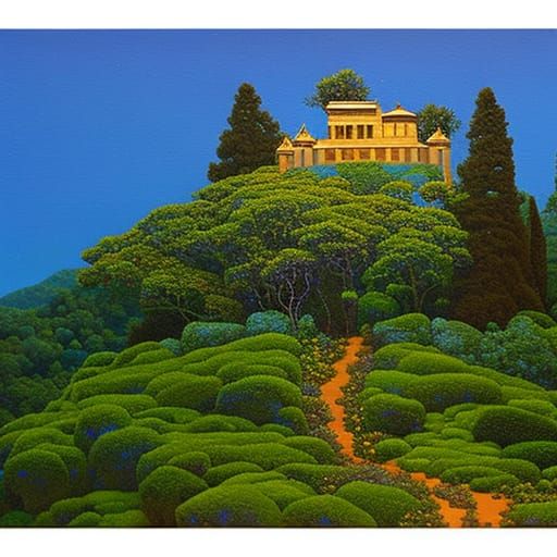 Ruined Greek Temple with Beaded Tree, Digital Art