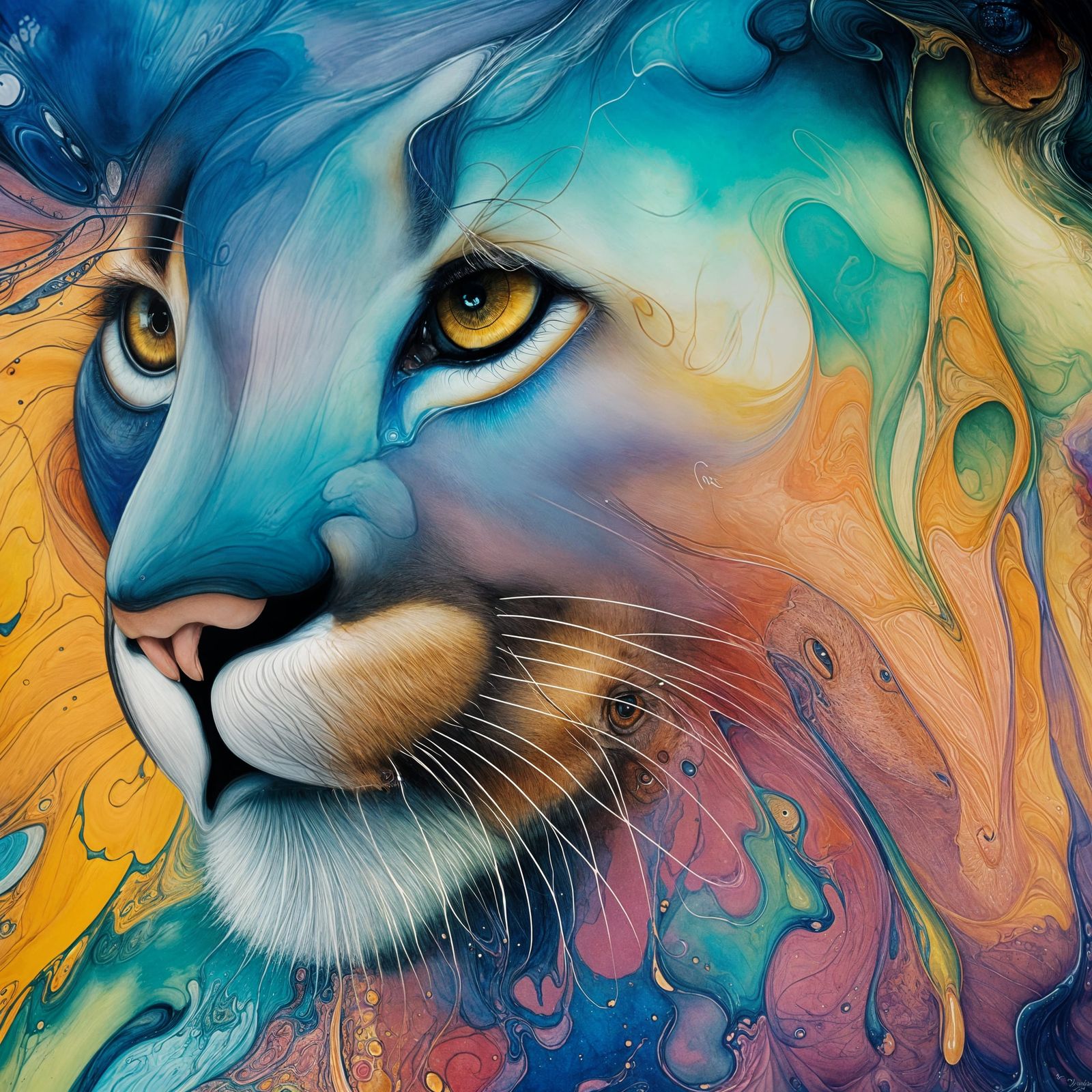 Mountain Lion Portrait as Gouache Painting