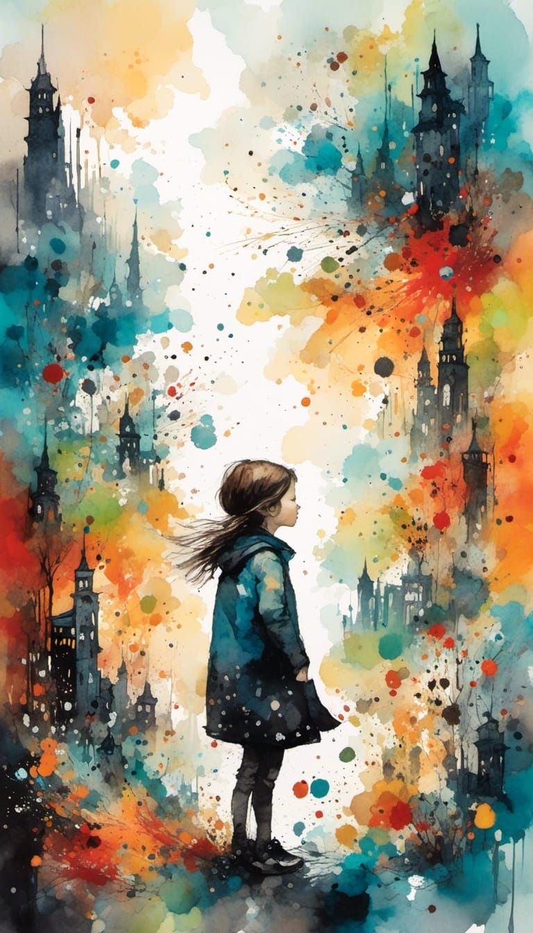 Baby in Graffiti Art with Swirling Clouds