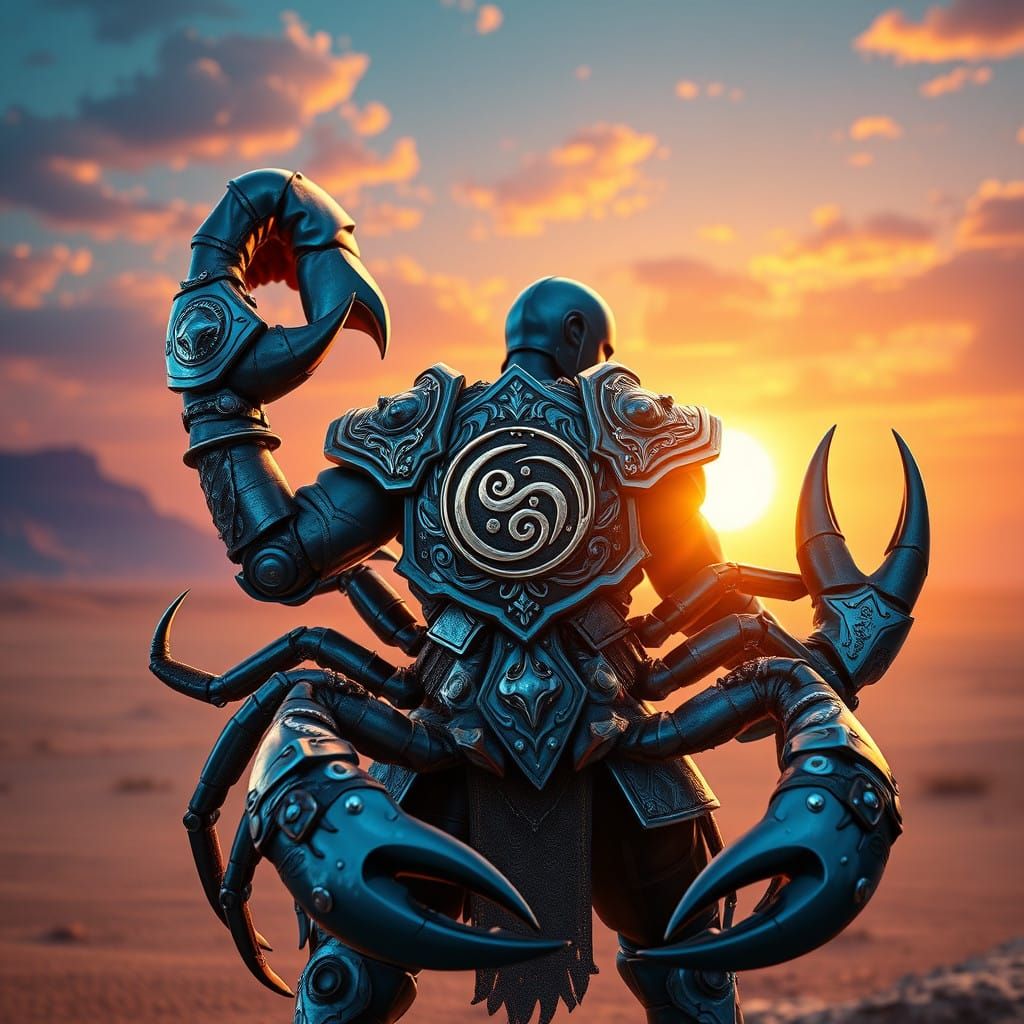 Cyberpunk-Style Zodiac Warrior in Metallic Armor