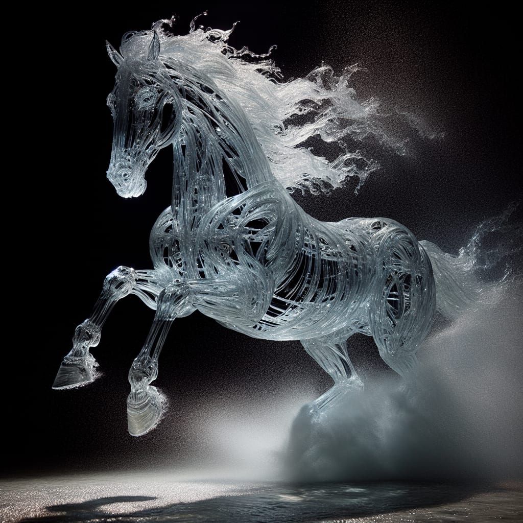 Semi-Transparent Water Horse Galloping with Internal Streams