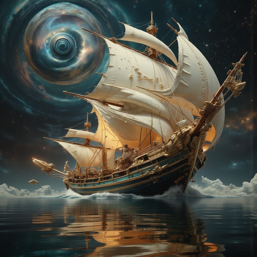 Sailing Ship Cruises Celestial River in Ethereal Tilt-Shift ...