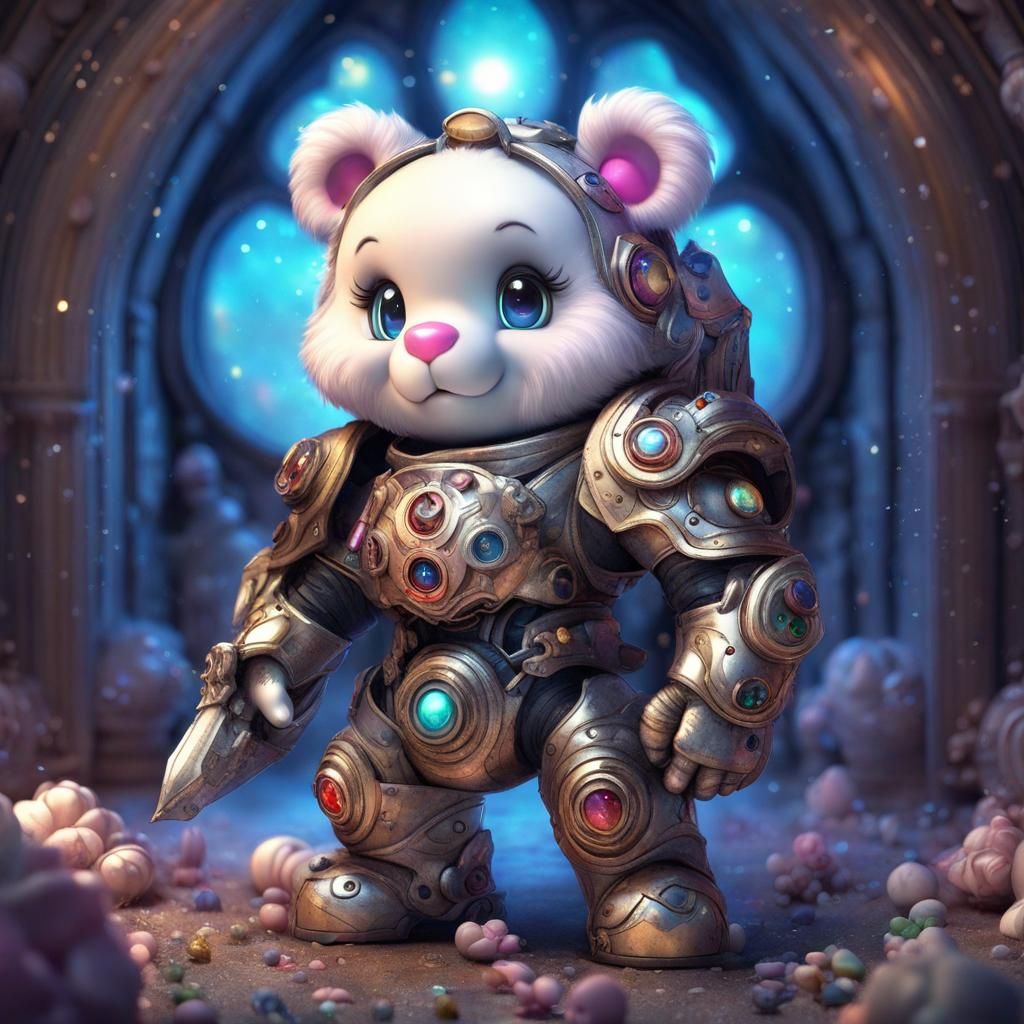 Chibi Care Bear Space Warrior in Gothic Style