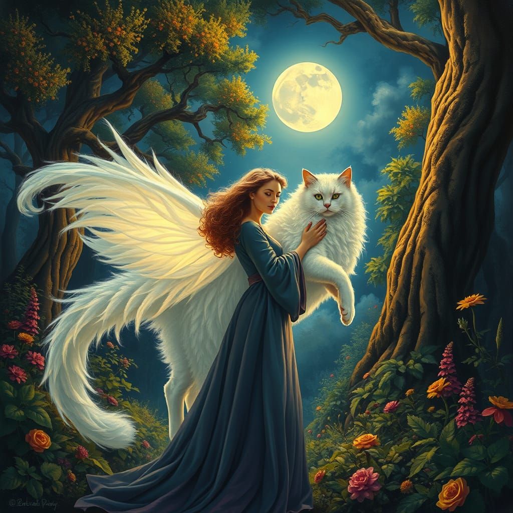 Enchanted Garden Encounter in Vibrant Oil Painting