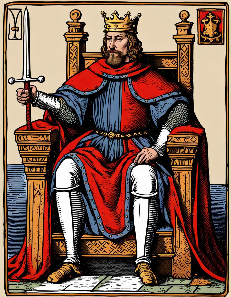 King with Broadsword on Throne Tarot Card