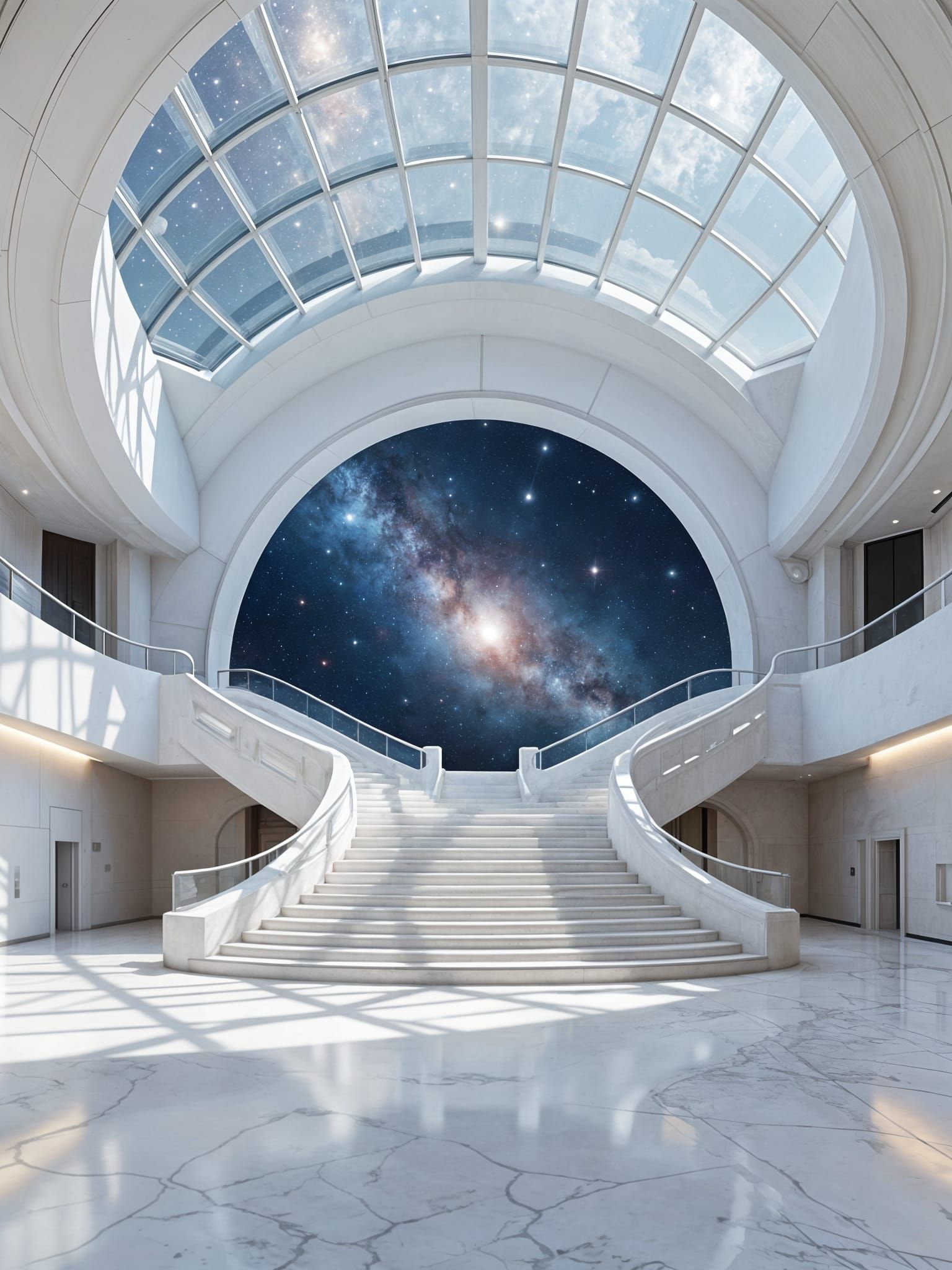 Galactic Entrance Hall: Minimalist Architecture with Cosmic ...