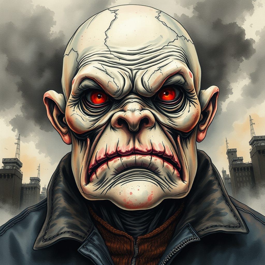 Haunted Head in Cyberpunk Dystopia