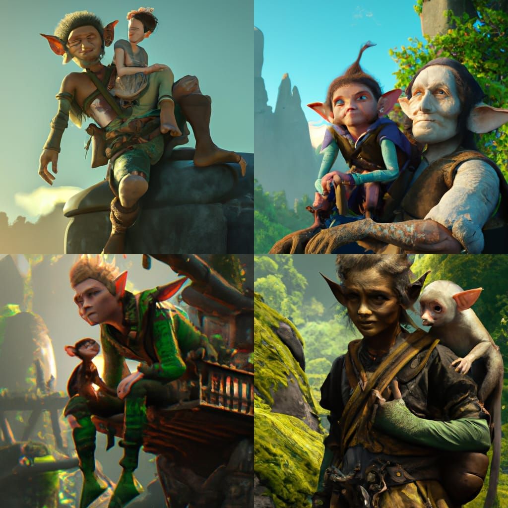 Elf with Monkey Companion: Fantasy Art