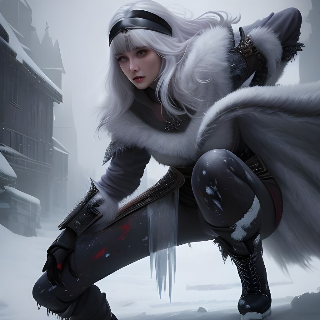 Ice Queen Action Painting in Dark Fantasy Style