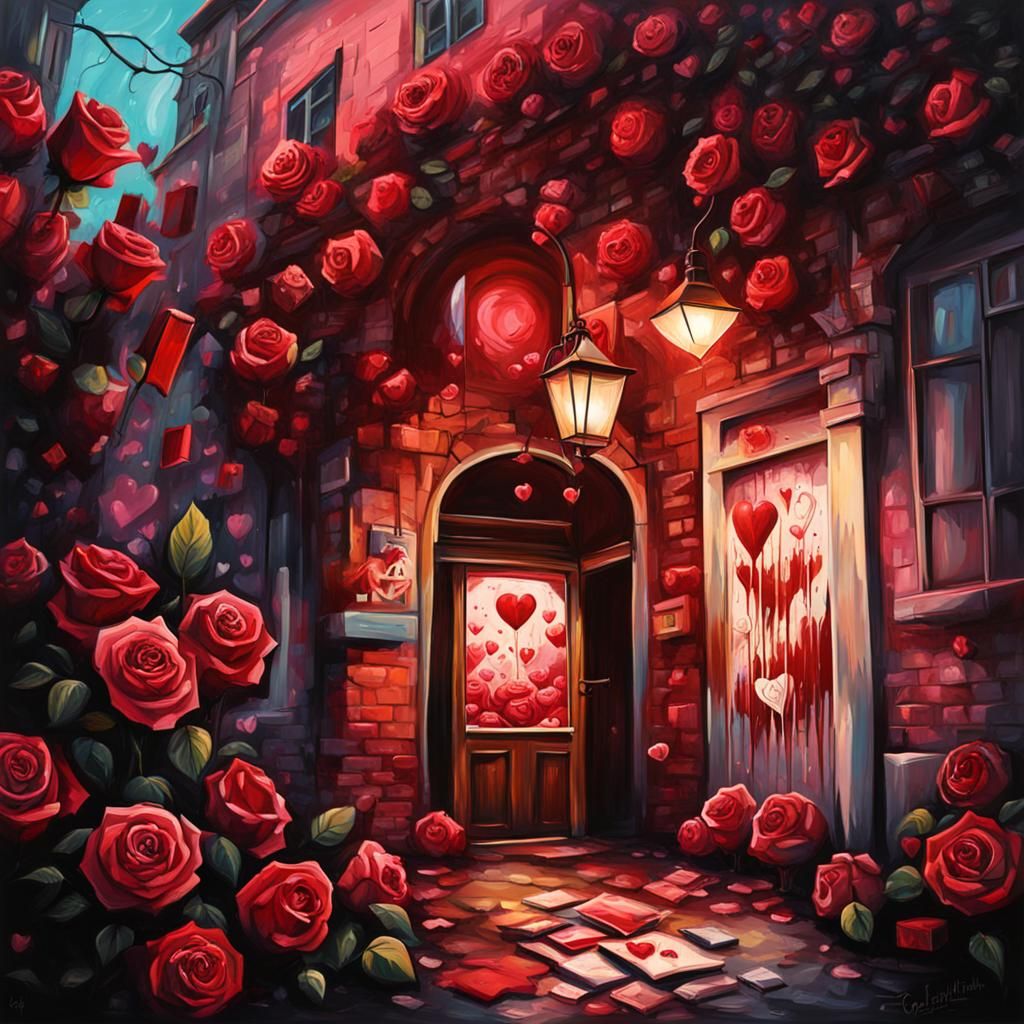 St Valentine with Chocolate and Roses in Graffiti Art