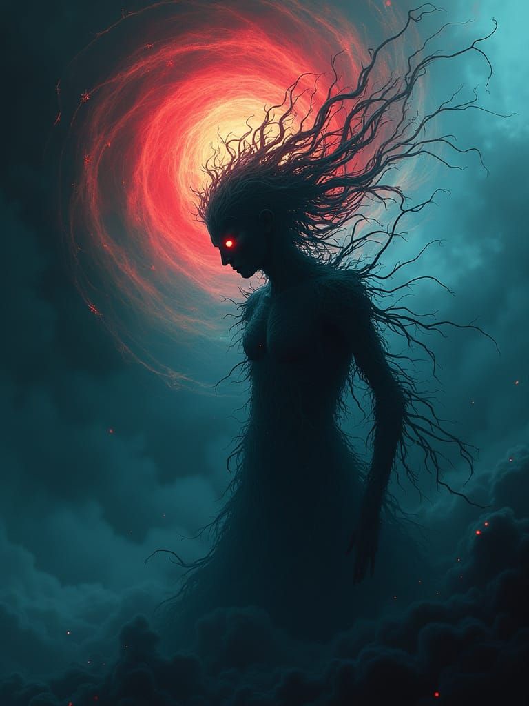 Spectral Encephalitis Figure in Surrealist Horror Style