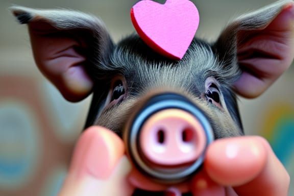 Kawaii Piglet Holding a Heart
