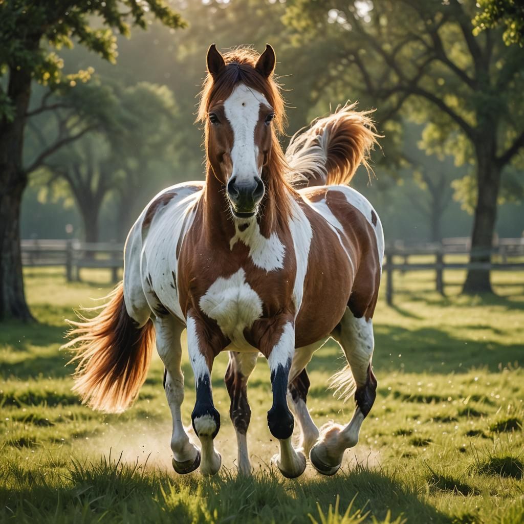 American Paint Horse Portrait in Morning Light