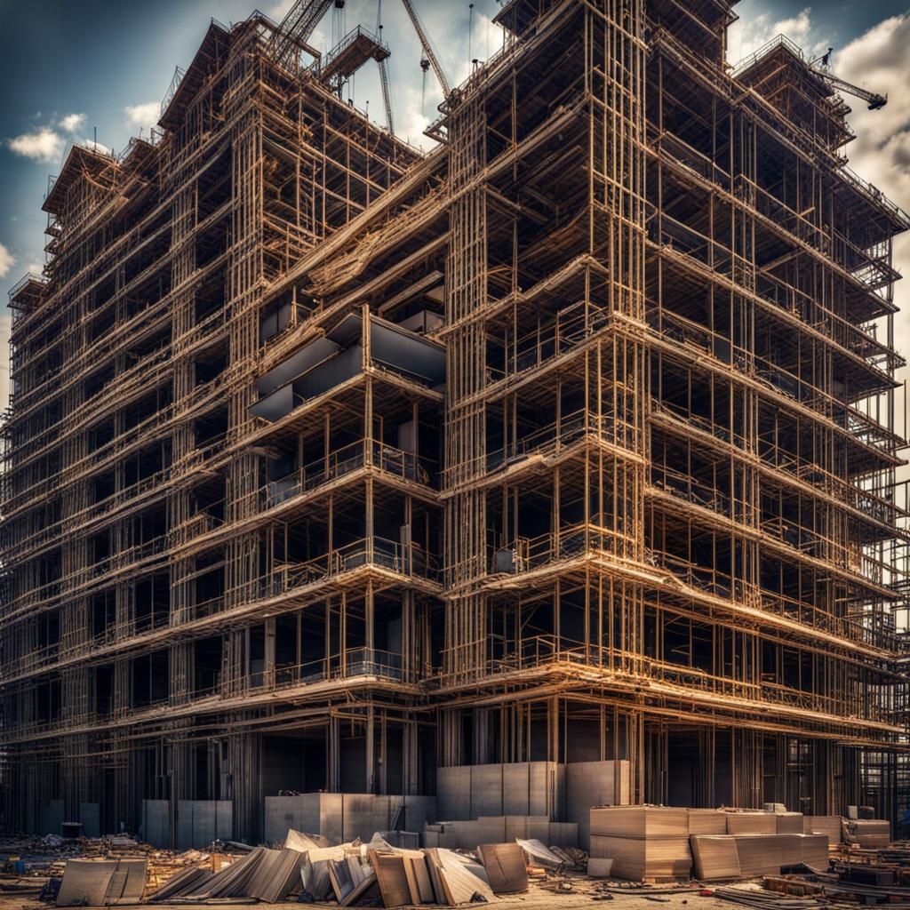 A construction site where they are building a fancy hotel.