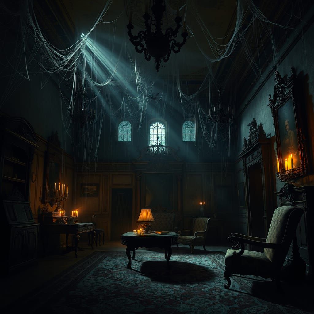 Eerie Victorian Mansion Interior in Shadow