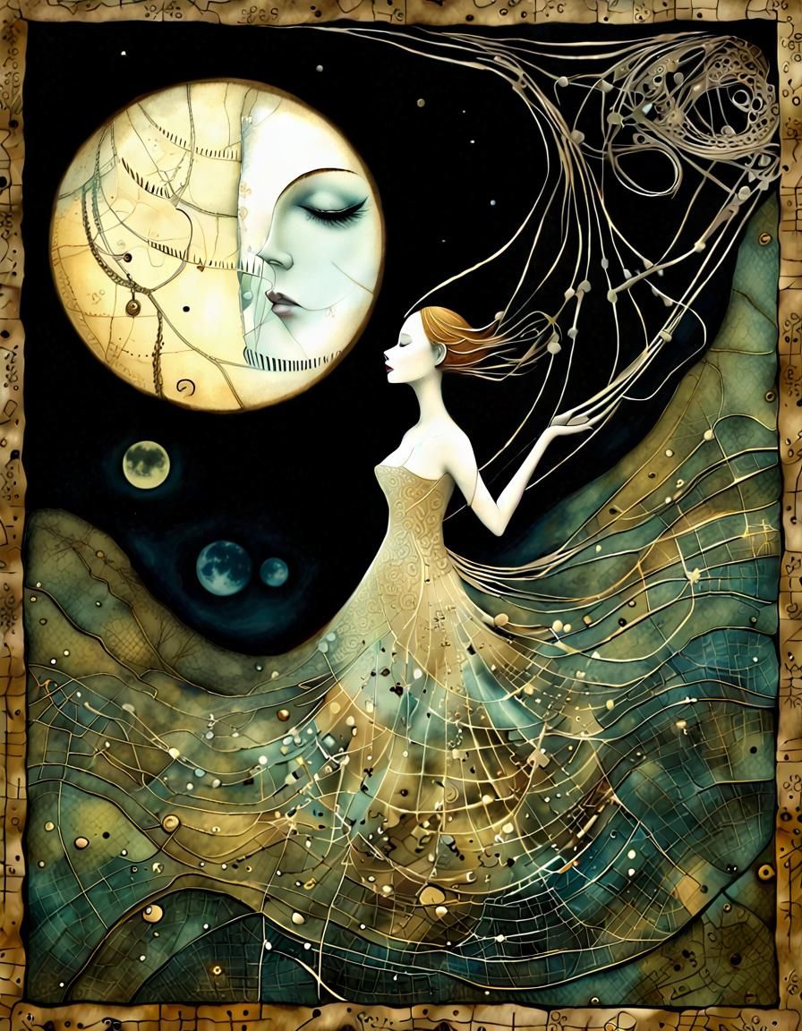 Intricate Textile Art of Girl Flying Kites