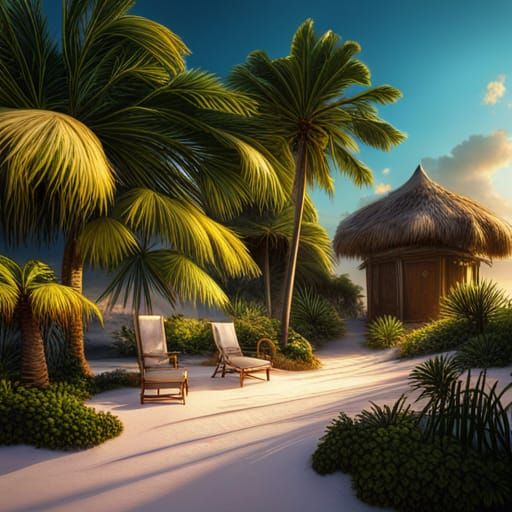 Beach Scene with Palmetto Tree: Fantasy Concept Art