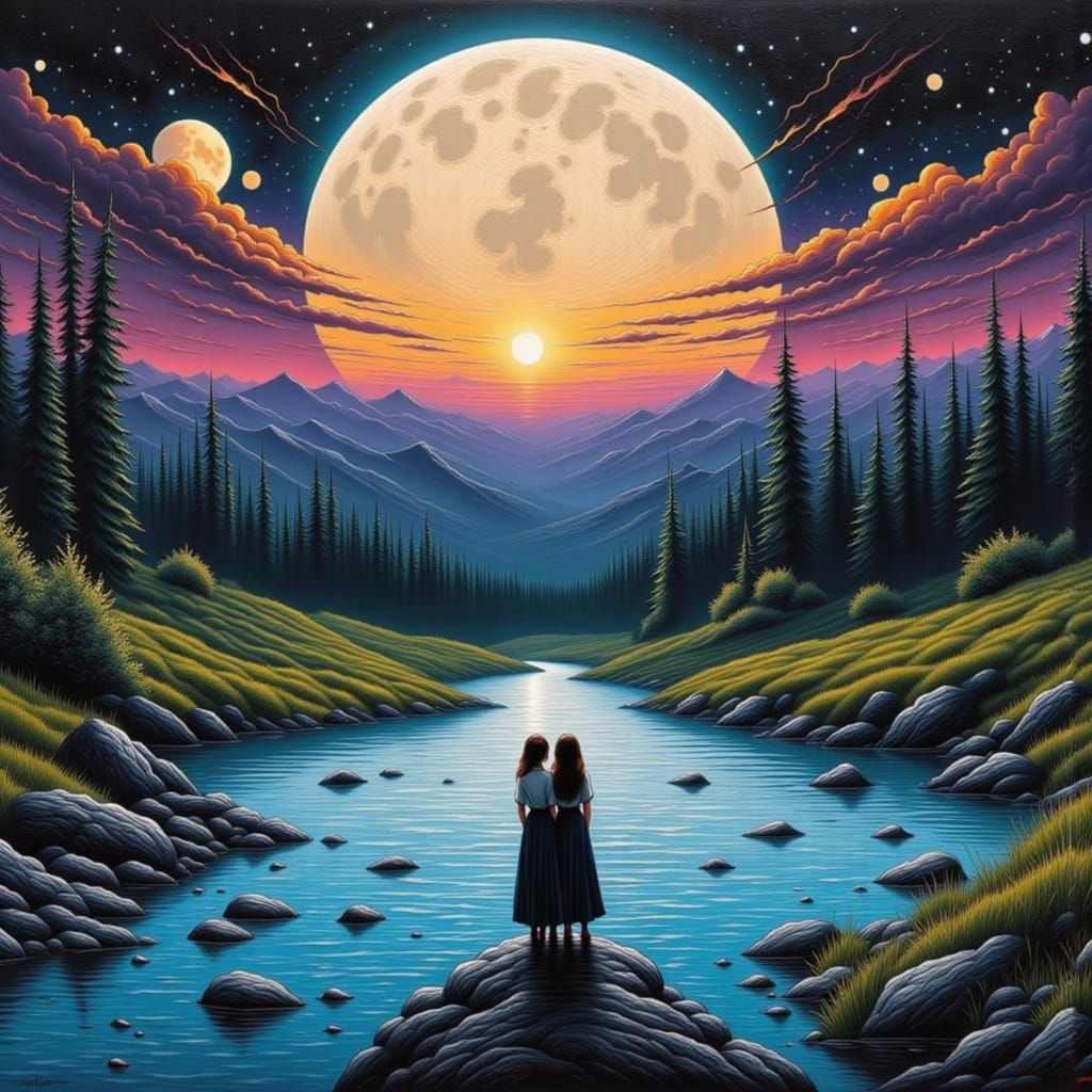 Ethereal Moon River in Dreamlike Style