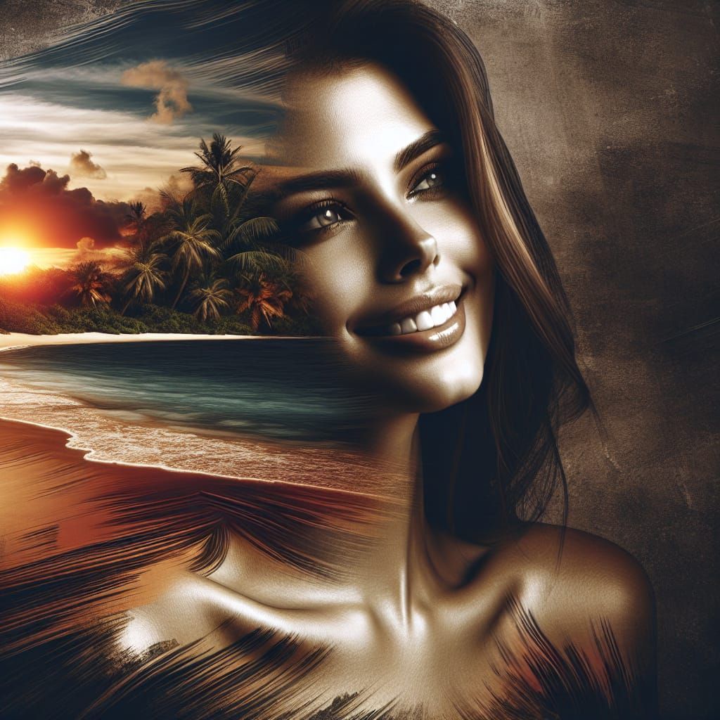 Serene Woman Surrounded by Tropical Paradise