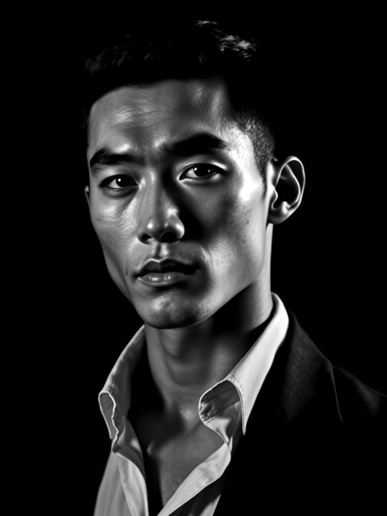 Chiseled Vietnamese Male Model in Dramatic Monochrome