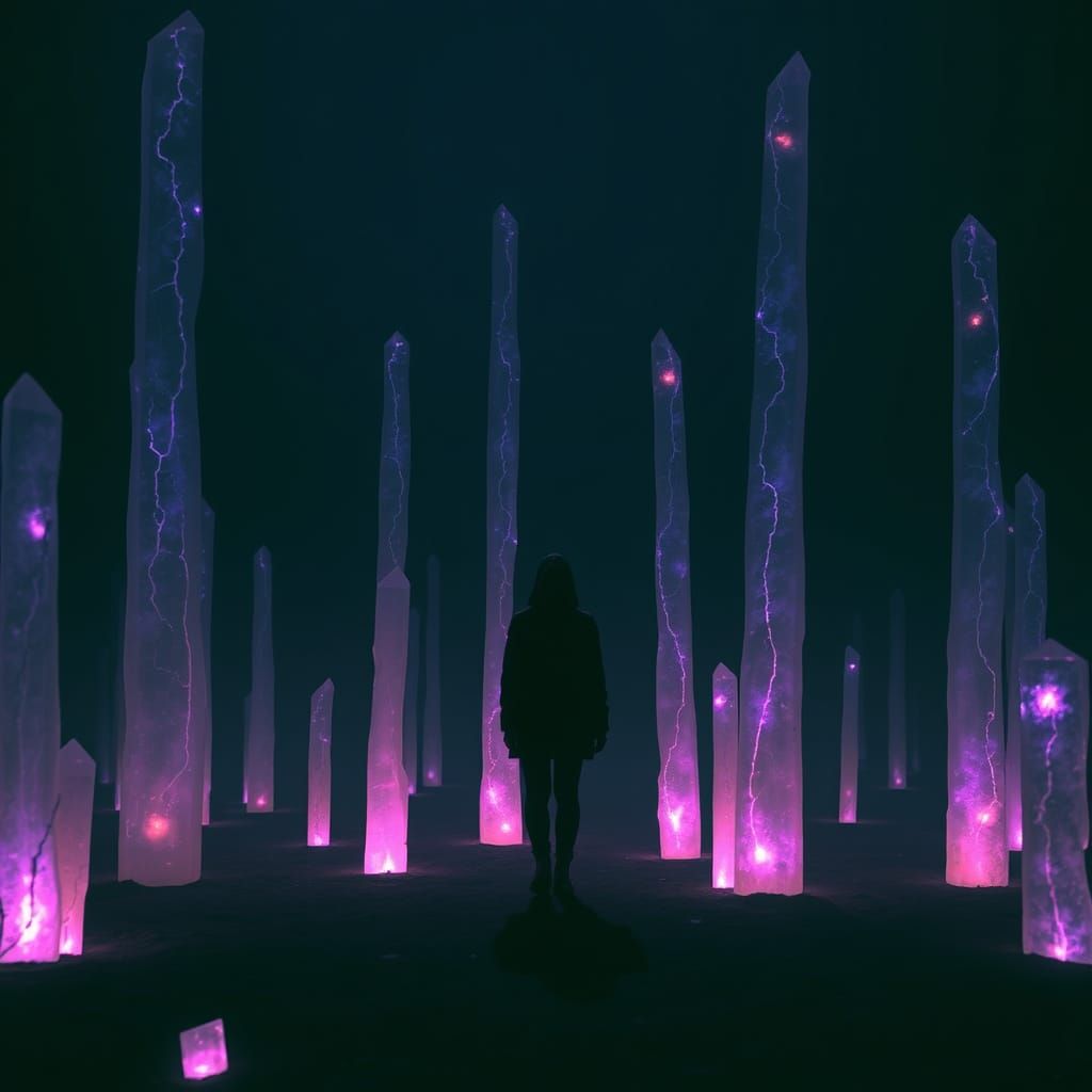 Ethereal Crystal Landscape: Isolated Figure in Glowing Expan...