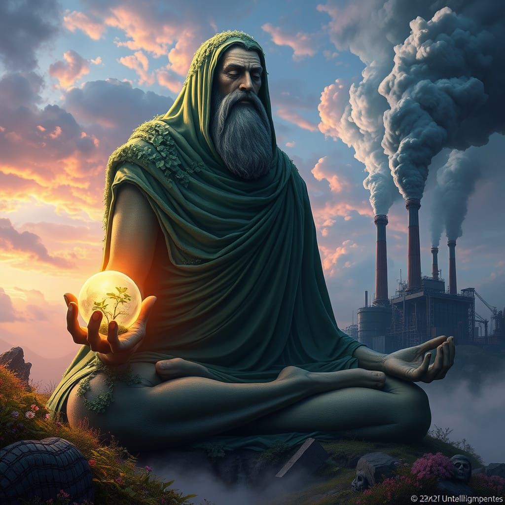 ECO Giant Meditates Amidst Nature and Industry