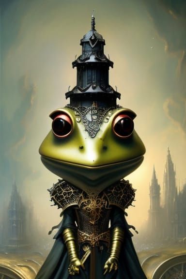Steampunk Gothic Knight Frog in Hyperdetailed Style