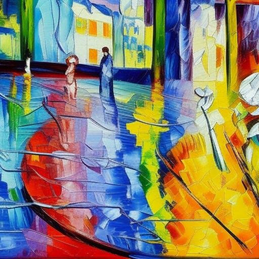 Neo-Impressionist Painting of Care Equipment and Solidarity