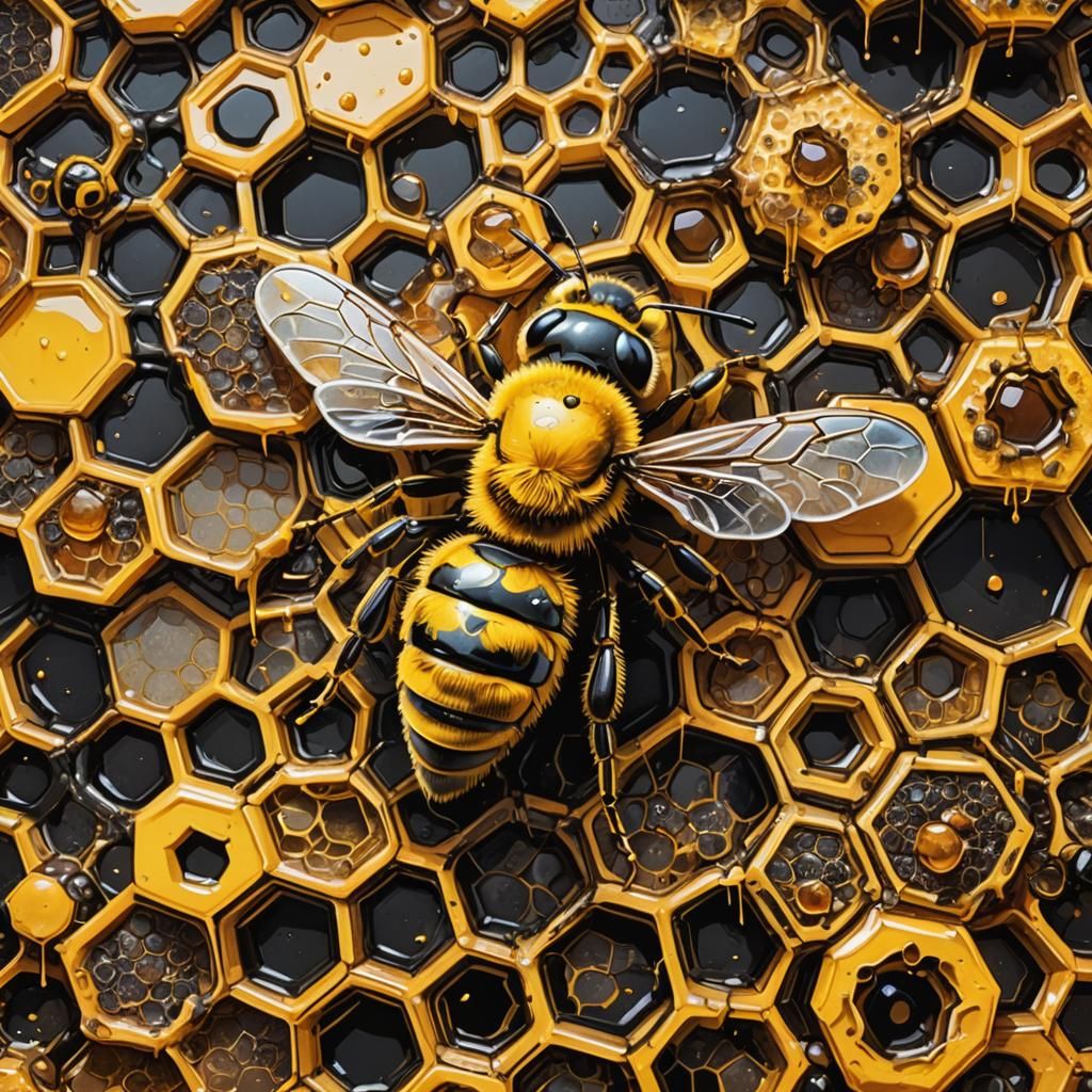 Bee on Honeycomb in Vibrant Graffiti Art Style