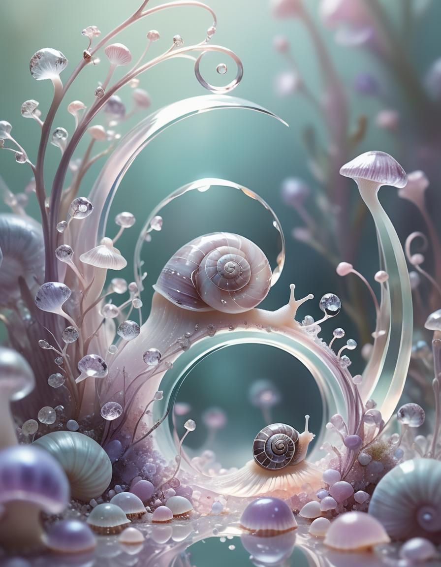Crystal Arch with Pastel Snails in Whimsical Digital Art