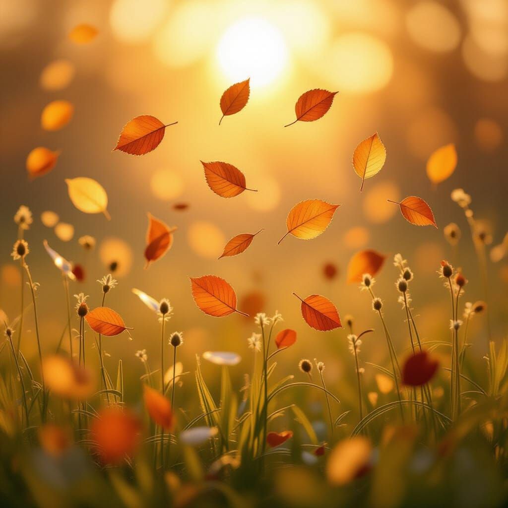 Dancing Autumn Leaves in Impressionistic Style