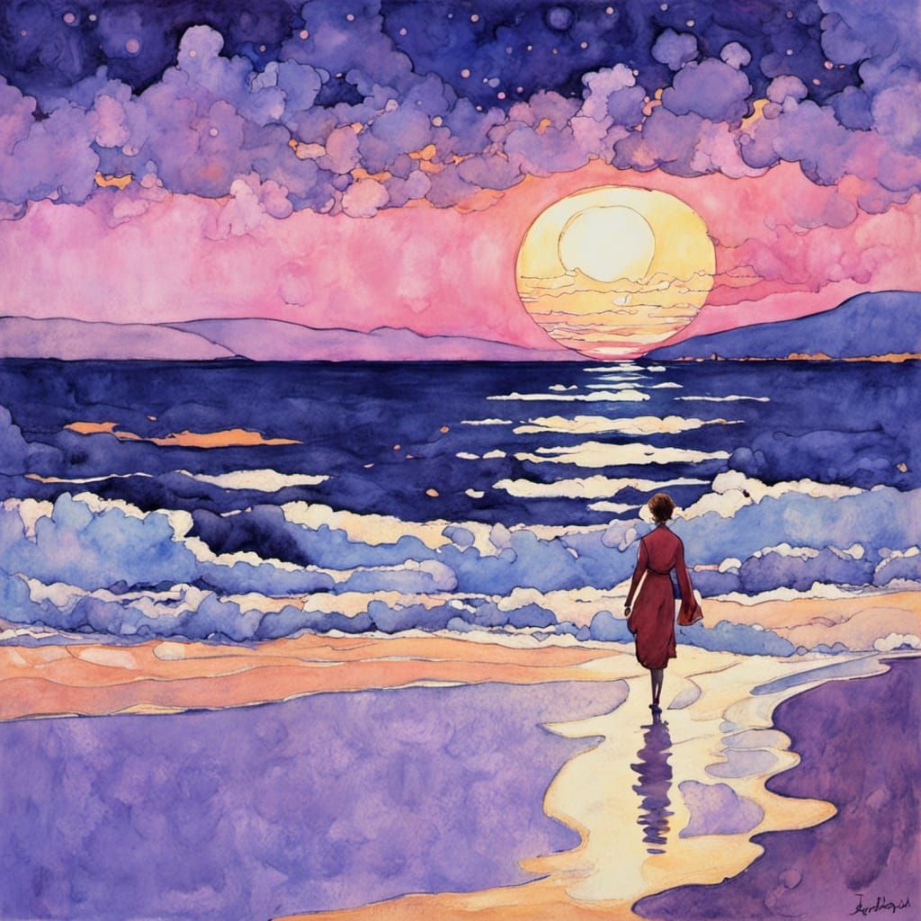Pastel Beach Night, Mixed Media Art