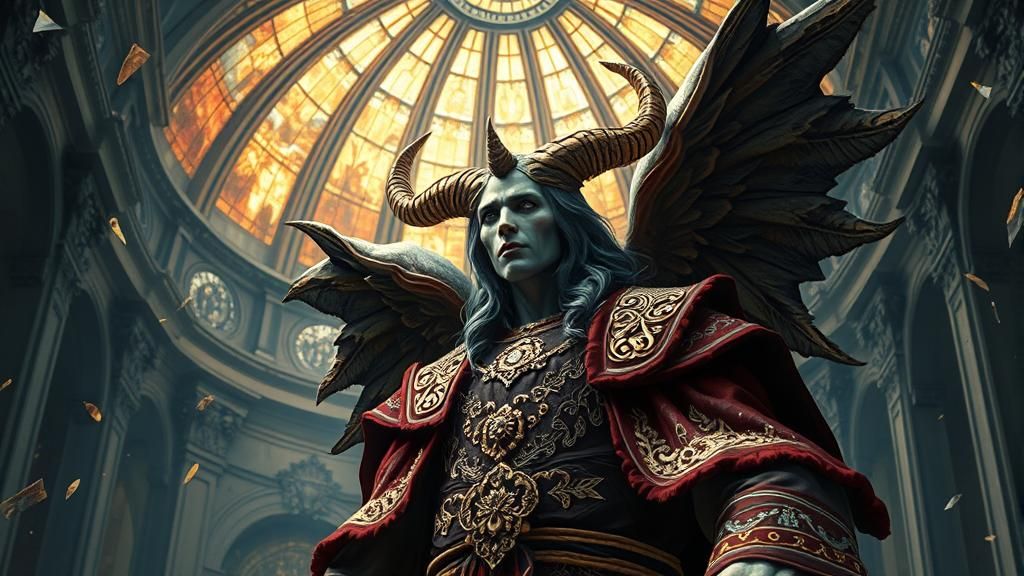 Celestial Being in Baroque Cathedral During Apocalypse