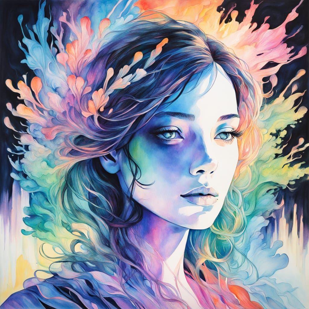 Ethereal Woman in Iridescent Aura