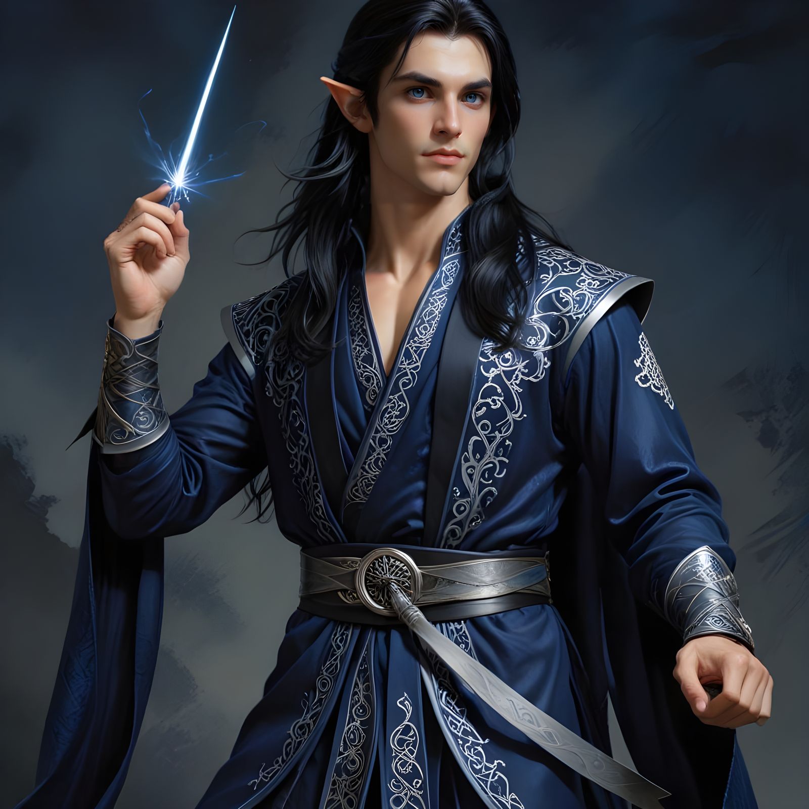 Androgynous Elf Wizard in Frazetta-Style Illustration