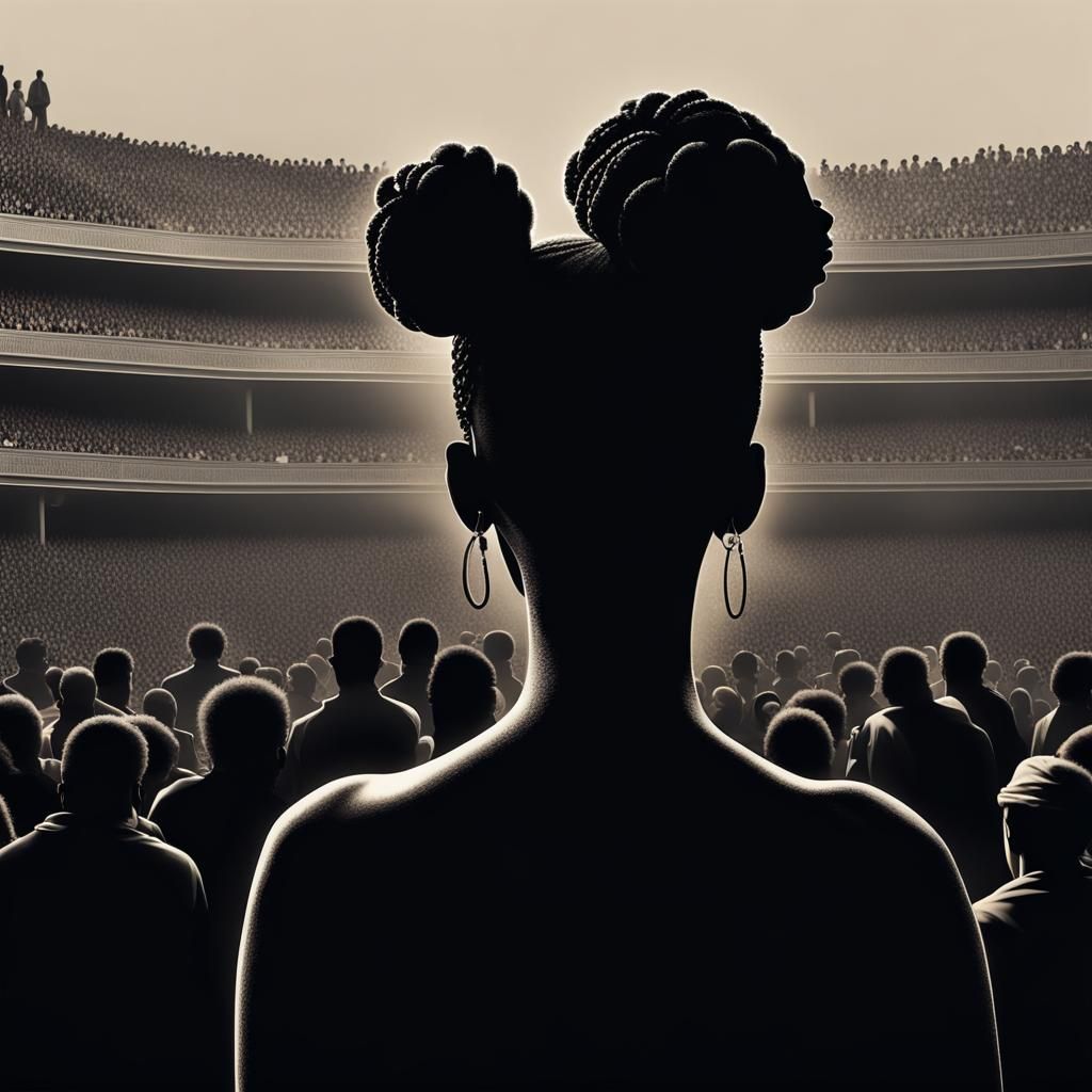 Silhouette of Woman Addressing Crowd in HDR