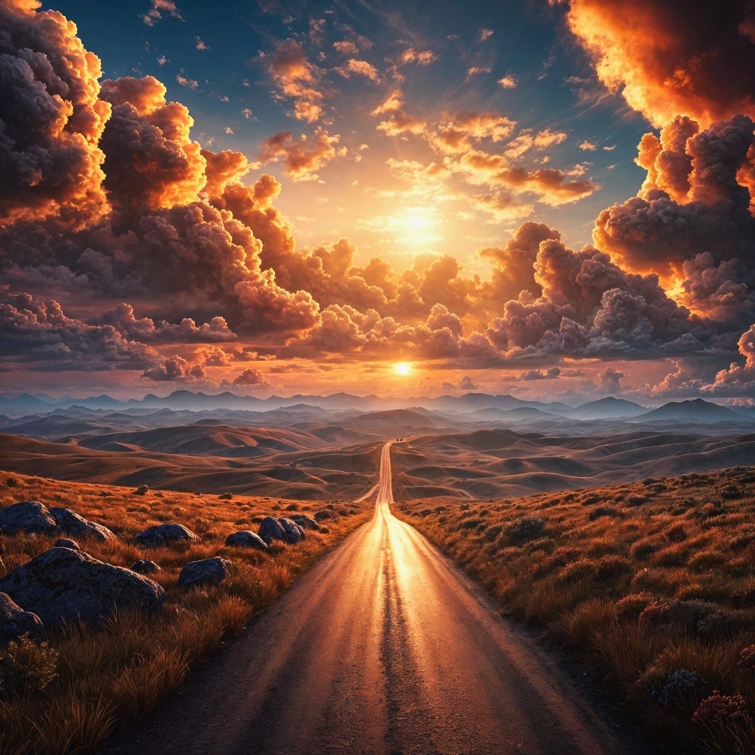 Sunset Road: A Fantastical Matte Painting