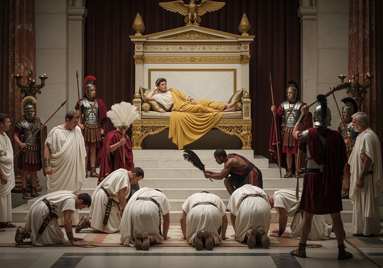 Opulent Throne Room Scene with Emperor Nero